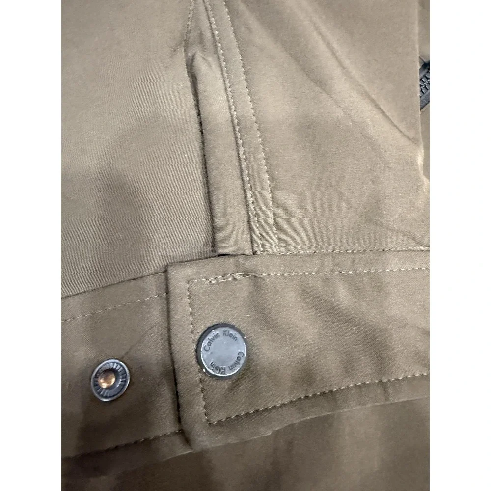 Calvin Klein Brown Hooded Faux Fur Lines Raincoat Anorak Jacket Coat‎ Large